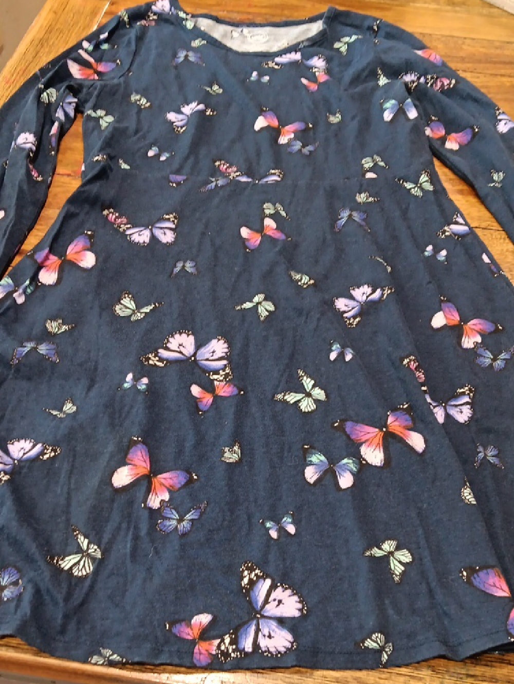 Wonder Nation Girls Navy Dress With Purple And Blue Butterflies